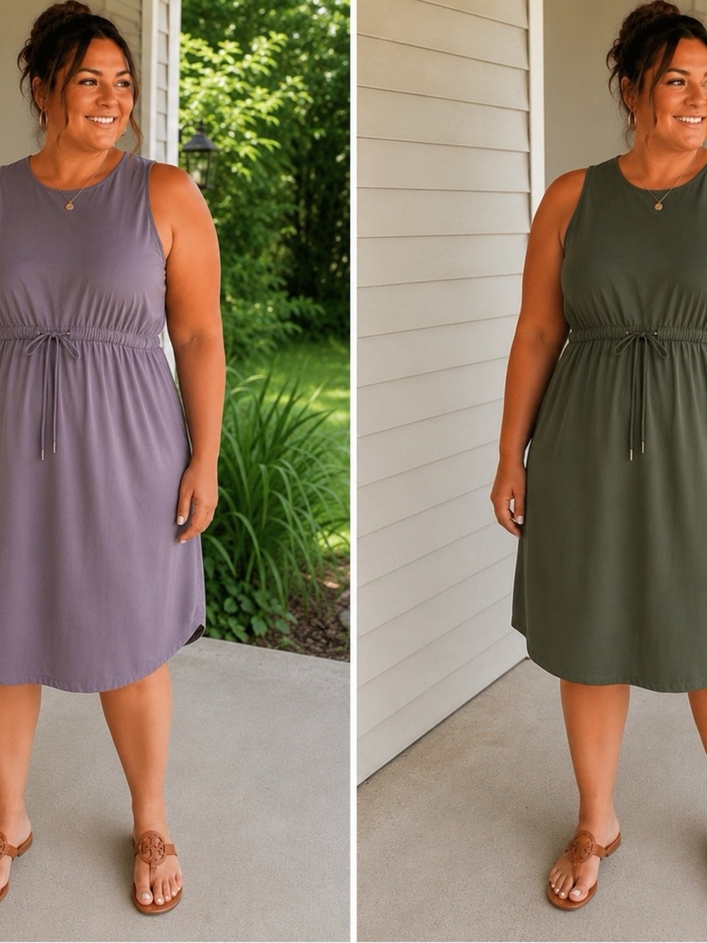 CALIA Lot Of 2. XL Women's Tank Dresses Sleeveless Midi High Waist Green Purple